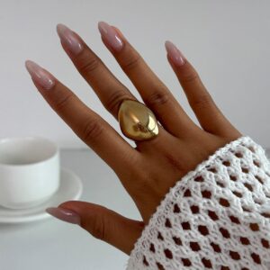 Exaggerated Chunky Gold Silver Tone Glossy Ring - ArtGalleryZen