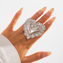 Exaggerated Gold Silver Tone Pleated Heart Ring - ArtGalleryZen