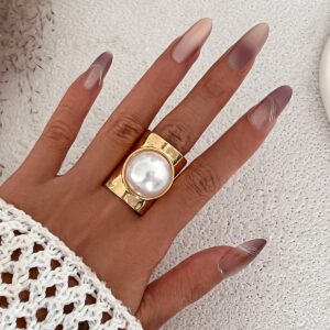 Exaggerated Pearl Inlaid Knuckle Ring - ArtGalleryZen