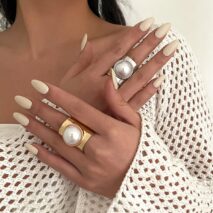 Exaggerated Pearl Inlaid Knuckle Ring - ArtGalleryZen