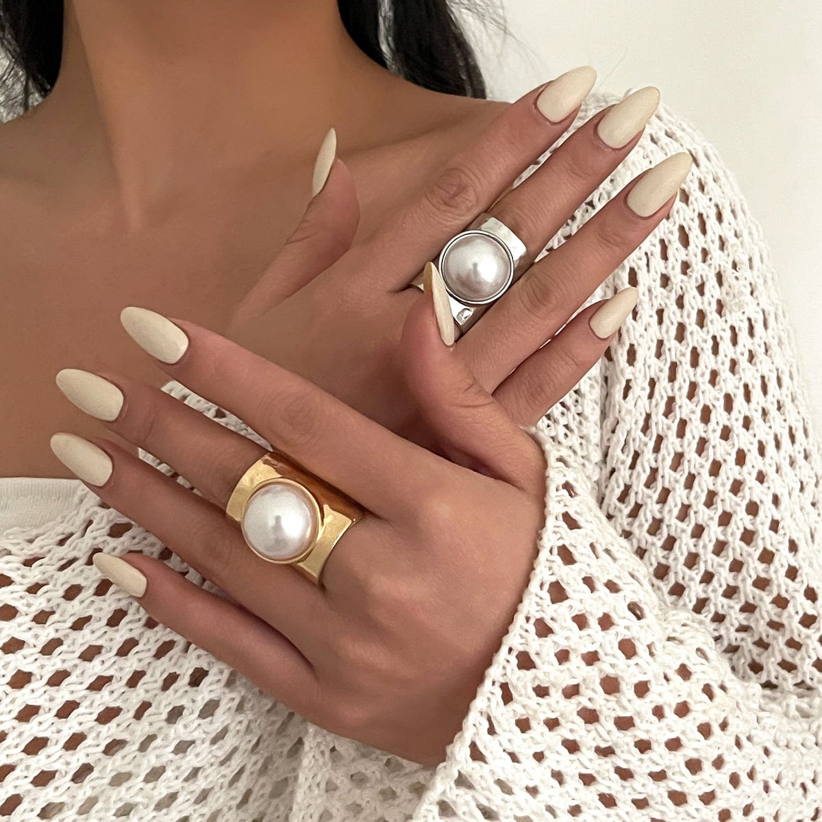 Exaggerated Pearl Inlaid Knuckle Ring - ArtGalleryZen