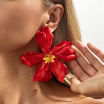 Exaggerated Red Flower Resin Stud Earrings - ArtGalleryZen