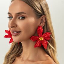 Exaggerated Red Flower Resin Stud Earrings - ArtGalleryZen