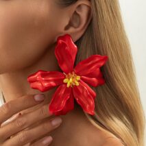 Exaggerated Red Flower Resin Stud Earrings - ArtGalleryZen