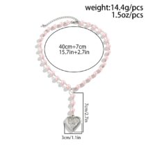 Floral Heart Pendant Pearl Chain Y Necklace - ArtGalleryZen