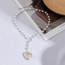 Floral Heart Pendant Pearl Chain Y Necklace - ArtGalleryZen