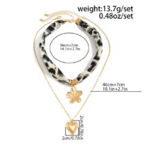 Flower Heart Pendant Leopard Print Chiffon Necklace Set 2 Pcs Boho - ArtGalleryZen