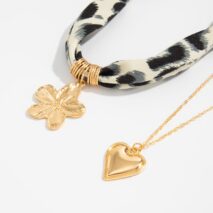 Flower Heart Pendant Leopard Print Chiffon Necklace Set 2 Pcs Boho - ArtGalleryZen