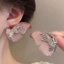 Forest Style Rhinestone Inlaid Chiffon Butterfly Stud Earrings - ArtGalleryZen
