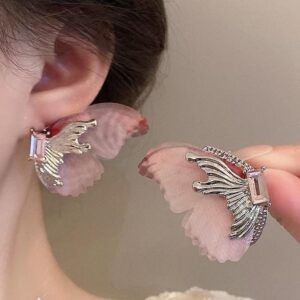 Forest Style Rhinestone Inlaid Chiffon Butterfly Stud Earrings - ArtGalleryZen