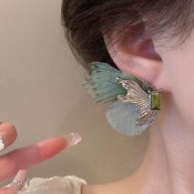 Forest Style Rhinestone Inlaid Chiffon Butterfly Stud Earrings - ArtGalleryZen