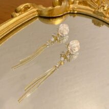 French Style Camellia Flower Crystal Tassel Chain Earrings - ArtGalleryZen