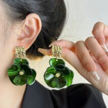 French Style Chunky Flower Dangle Textured Square Earrings - ArtGalleryZen