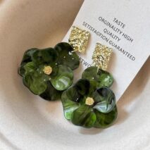 French Style Chunky Flower Dangle Textured Square Earrings - ArtGalleryZen