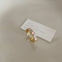 French Style CZ Inlaid Butterfly Enamel Flower Pearl Open Ring - ArtGalleryZen