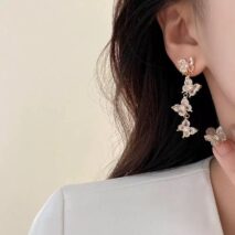 French Style CZ Inlaid Butterfly Tassel Earrings - ArtGalleryZen
