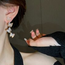 French Style CZ Inlaid Butterfly Tassel Earrings - ArtGalleryZen