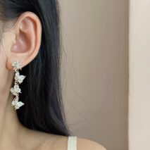 French Style CZ Inlaid Butterfly Tassel Earrings - ArtGalleryZen