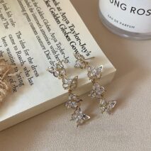 French Style CZ Inlaid Butterfly Tassel Earrings - ArtGalleryZen