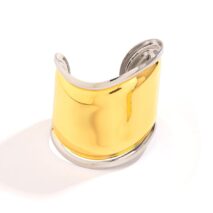 French Style Gold Silver Plated Wide Glossy Open Cuff Bracelet - ArtGalleryZen