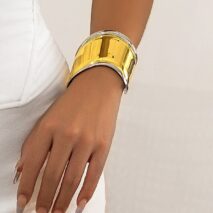 French Style Gold Silver Plated Wide Glossy Open Cuff Bracelet - ArtGalleryZen