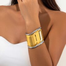 French Style Gold Silver Plated Wide Glossy Open Cuff Bracelet - ArtGalleryZen