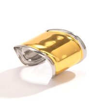 French Style Gold Silver Plated Wide Glossy Open Cuff Bracelet - ArtGalleryZen