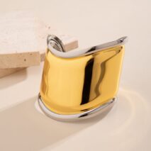 French Style Gold Silver Plated Wide Glossy Open Cuff Bracelet - ArtGalleryZen