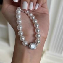 French Style Layered CZ Inlaid Square Charm Pearl Chain Necklace Bracelet - ArtGalleryZen