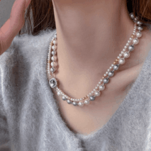 French Style Layered CZ Inlaid Square Charm Pearl Chain Necklace Bracelet - ArtGalleryZen