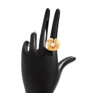 French Style Round Disk Pleated Pearl Open Ring - ArtGalleryZen