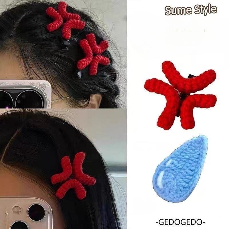 Funny Angry Sweating Water Drop Knitted Hair Clip - ArtGalleryZen