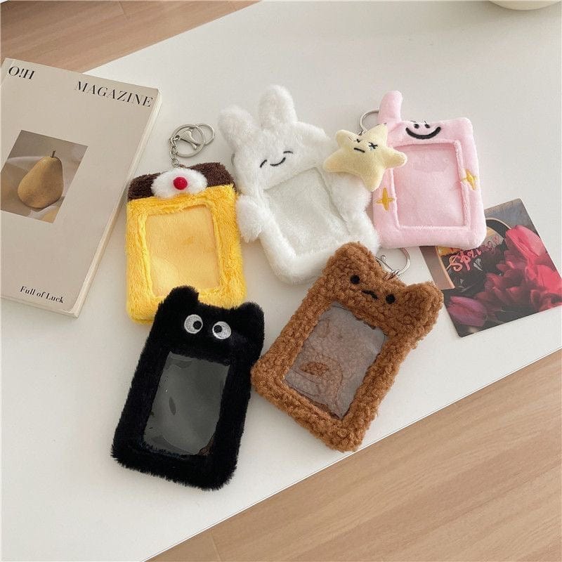 Furry Bunny Cat Pudding Kpop Keychain Plush Photocard Holder - ArtGalleryZen