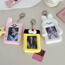 Furry Bunny Cat Pudding Kpop Keychain Plush Photocard Holder - ArtGalleryZen