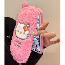 Furry Embroidery Hello Kitty Mirror Flip iPhone Case - ArtGalleryZen