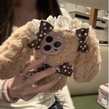 Furry Polka Dot Bowknot Bunny iPhone Case - ArtGalleryZen