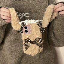 Furry Polka Dot Bowknot Bunny iPhone Case - ArtGalleryZen