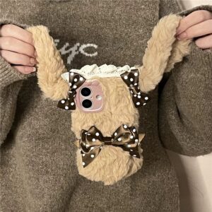 Furry Polka Dot Bowknot Bunny iPhone Case - ArtGalleryZen