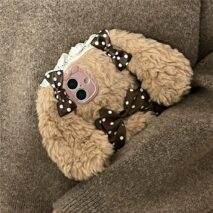 Furry Polka Dot Bowknot Bunny iPhone Case - ArtGalleryZen