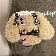 Furry Polka Dot Bowknot Bunny iPhone Case - ArtGalleryZen