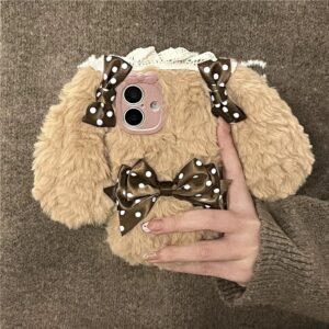 Furry Polka Dot Bowknot Bunny iPhone Case - ArtGalleryZen