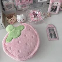 Furry Strawberry Makeup Bag Portable Travel Large Capacity Storage Bag - ArtGalleryZen