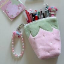 Furry Strawberry Pencil Case Storage Bag - ArtGalleryZen