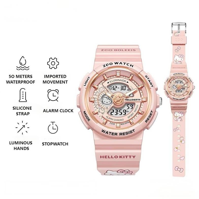 Genuine Sanrio Hello Kitty Waterproof Multifunction Electronic Dual Display Quartz Watch - ArtGalleryZen