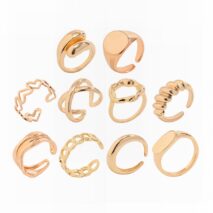Geometric 10pcs Gold Plated Hollow Heart Waterdrop Round Disk Open Ring Set - ArtGalleryZen