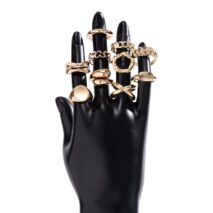 Geometric 10pcs Gold Plated Hollow Heart Waterdrop Round Disk Open Ring Set - ArtGalleryZen