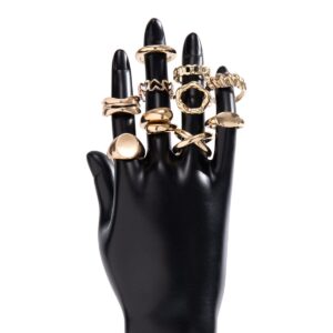 Geometric 10pcs Gold Plated Hollow Heart Waterdrop Round Disk Open Ring Set - ArtGalleryZen