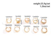 Geometric 10pcs Gold Plated Hollow Heart Waterdrop Round Disk Open Ring Set - ArtGalleryZen