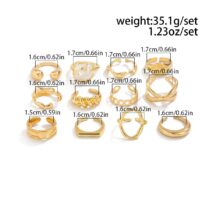 Geometric 12pcs Gold Silver Tone Hollow Twisted Open Ring Set - ArtGalleryZen