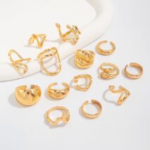 Geometric 14pcs Chunky Irregular Curved Waterdrop Ring Set - ArtGalleryZen